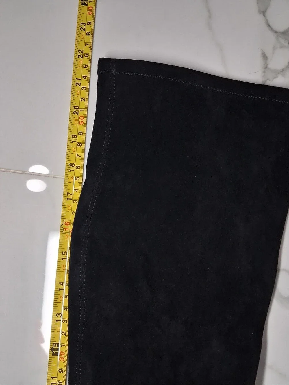 Express Knee High Black Fabric Suede Boots Block Heel Gold Accent Size 8.5
